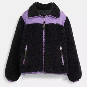 NWT Coach Black & Purple Sherpa & Quilted Zip Jacket 100% Authentic Guaranteed